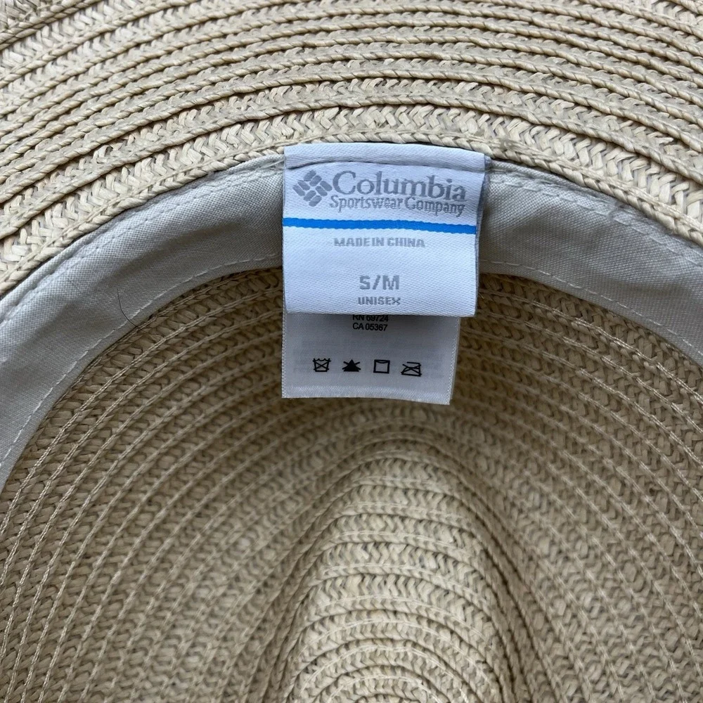 Columbia Straw Beach Sun Floppy Hat Unisex‎ Size S/M Braided Leather